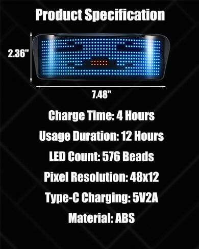 LED Pixel Helmet Display Screen: App-Controlled DIY Motorcycle & Bike Helmet Light, Rechargeable Bike Lights for Night Riding, Turn Signals, Speed Display & Alert, Motorcycle & Bike Helmet Accessories in Kuwait