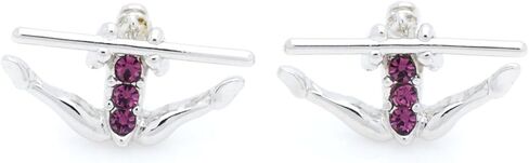 Gymnast Post Earrings - Uneven Bars - Rhodium & Crystal - HOT PINK in Saudi Arabia