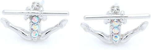 Gymnast Post Earrings - Uneven Bars - Rhodium & Crystal - HOT PINK in Saudi Arabia