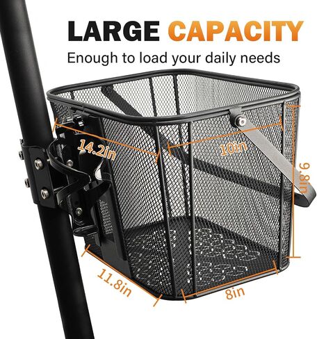 Scooter Basket Extra Large 70lb Loading Capacity Removable Front Basket for Man Adult with Water Holder Heavy Duty Quick Release Iron Mesh Basket with Handle Easy Assembly & Portable in Saudi Arabia