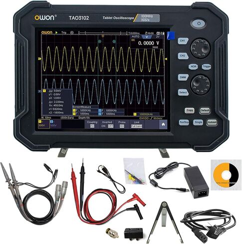 راسم الذبذبات الرقمي المحمول OWON TAO3102 2CH 8 بوصة مع عرض نطاق ترددي 100 ميجاهرتز ومعدل عينة 1GS/s، ومقياس متعدد رقمي 4 1/2 مع دقة عالية 8 بت ADC، SCPI، وLabVIEW مدعومة in Saudi Arabia