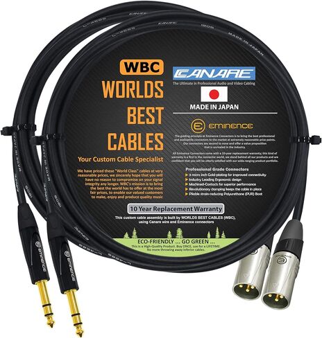 أفضل الكابلات في العالم وحدتين - قدمين - Canare L-4E6S، كابل توصيل XLR إلى TRS متوازن من Star Quad مع مقابس ستيريو E311 ذكر XLR وE502 TRS من Eminence Gold - مصنوع حسب الطلب in Saudi Arabia