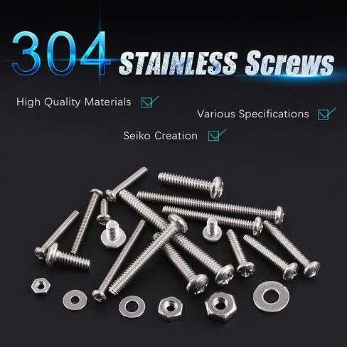 Swpeet 474Pcs #2-56#4-40#6-32 304 SAE Stainless Steel Phillips Pan Head Machine Screws and Nuts Bolts with Flat Washers Assortment Kit, Stainless Steel Screws Hardware Assortment for Home Use in Saudi Arabia