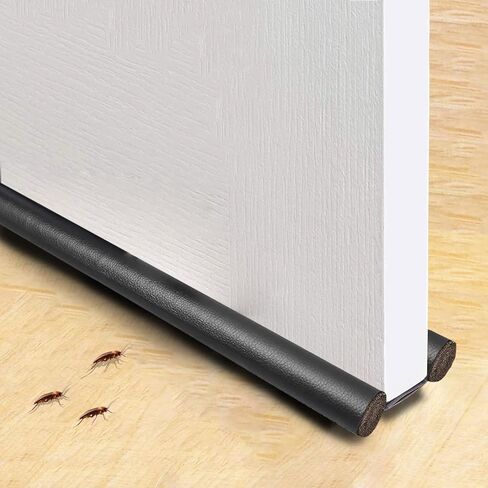 Under Door Draft Stopper, Twin Door Draft Stopper, 37" Cutable Under Door Draft Blocker Insulator Door Sweep Weather, Block Light, Block Noise, Fits for Interior／Exterior Doors (Black) in Kuwait