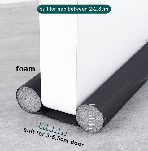 Under Door Draft Stopper, Twin Door Draft Stopper, 37" Cutable Under Door Draft Blocker Insulator Door Sweep Weather, Block Light, Block Noise, Fits for Interior／Exterior Doors (Black) in Kuwait