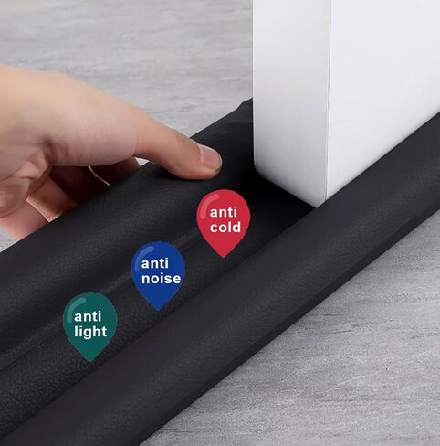 Under Door Draft Stopper, Twin Door Draft Stopper, 37" Cutable Under Door Draft Blocker Insulator Door Sweep Weather, Block Light, Block Noise, Fits for Interior／Exterior Doors (Black) in Kuwait