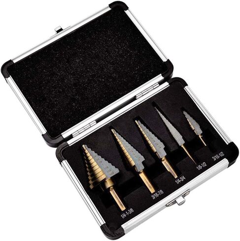 مجموعة رؤوس مثقاب من Meichoon 5 قطع 1/4-1-3/8" 3/16-7/8" 1/4-3/4" 1/8-1/2" 3/16-1/2"، بريطانية نظام مثقاب باغودا متعدد الوظائف على شكل مثلث مطلي بالتيتانيوم DC14 in Kuwait