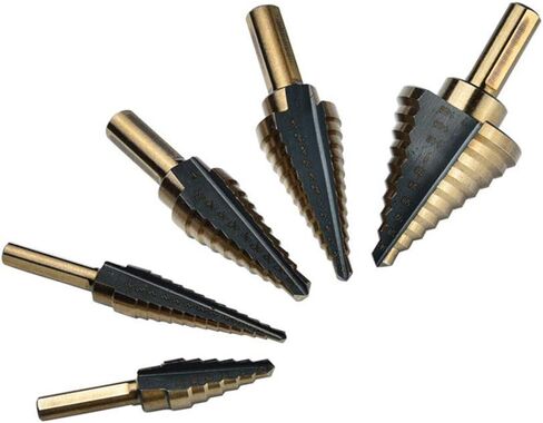 مجموعة رؤوس مثقاب من Meichoon 5 قطع 1/4-1-3/8" 3/16-7/8" 1/4-3/4" 1/8-1/2" 3/16-1/2"، بريطانية نظام مثقاب باغودا متعدد الوظائف على شكل مثلث مطلي بالتيتانيوم DC14 in Kuwait