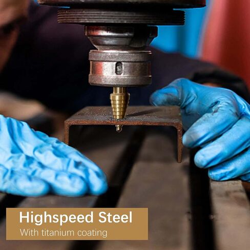 Step Drill Bit Set 5-Piece Titanium-Coated with Automatic Center Punch - Short Length, Double Cutting Blades, High-Speed Steel - Covering 50 Sizes, Complete with Aluminum Case in Saudi Arabia