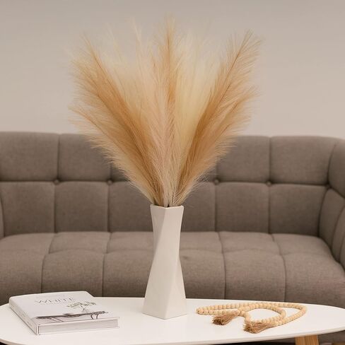 Artificial Faux Pampas Grass 12Pcs 33" Tall WOOD BEAD Fake Pampus Branches Pompous Stems 3 Colors Decorative Wedding Boho pompas Home Décor Fluffy Vase Bouquets Small Plant flower Reed for Floor Table in Saudi Arabia
