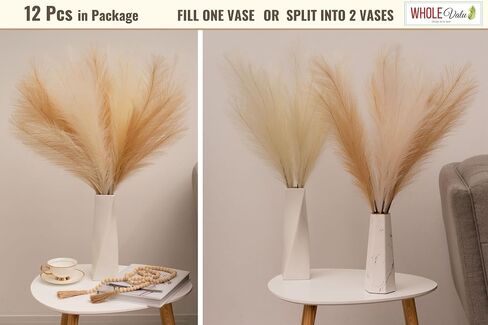 Artificial Faux Pampas Grass 12Pcs 33" Tall WOOD BEAD Fake Pampus Branches Pompous Stems 3 Colors Decorative Wedding Boho pompas Home Décor Fluffy Vase Bouquets Small Plant flower Reed for Floor Table in Saudi Arabia