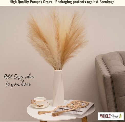 Artificial Faux Pampas Grass 12Pcs 33" Tall WOOD BEAD Fake Pampus Branches Pompous Stems 3 Colors Decorative Wedding Boho pompas Home Décor Fluffy Vase Bouquets Small Plant flower Reed for Floor Table in Saudi Arabia