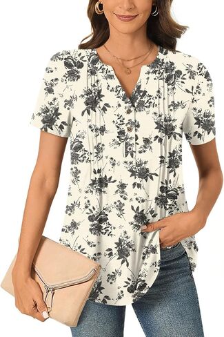 Bestbee Women's Short Sleeve Button-Down Shirts V Neck Tunic Tops 2024 Summer Tops Casual T-Shirts Loose Fit Blouses in Kuwait