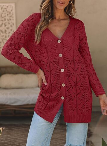 SHEWIN Women's Cardigan Sweaters Casual Lightweight Long Sleeve Open Front Crochet Cardigans Sweater in Kuwait