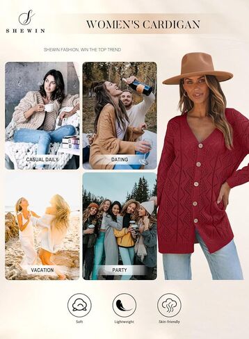 SHEWIN Women's Cardigan Sweaters Casual Lightweight Long Sleeve Open Front Crochet Cardigans Sweater in Kuwait
