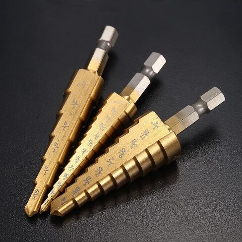 3Pcs HSS Step Drills 1/4 Inch Hex Shank 3/16-1/2 1/8-1/2 1/4-3/4 Inch in Saudi Arabia