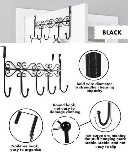 Over The Door Hook,Over Door Towel Rack,Over Door Coat Rack,door hanger hook， Behind Back of Bathroom, Towel Hanger 5 Hooks （Black ） in Kuwait