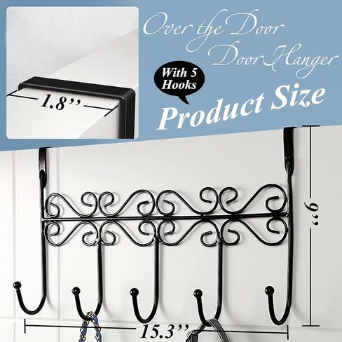 Over The Door Hook,Over Door Towel Rack,Over Door Coat Rack,door hanger hook， Behind Back of Bathroom, Towel Hanger 5 Hooks （Black ） in Kuwait