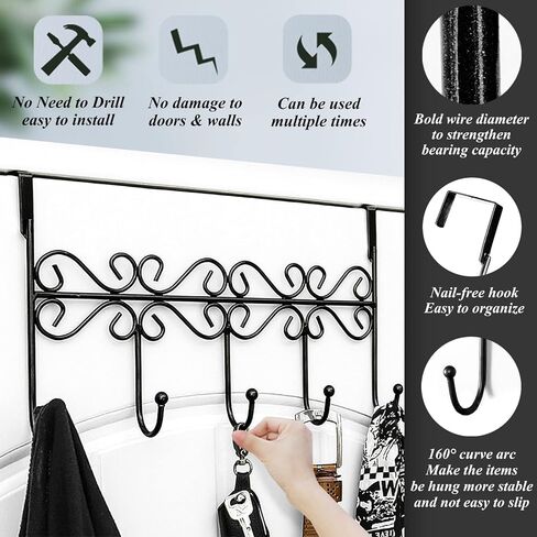 Over The Door Hook,Over Door Towel Rack,Over Door Coat Rack,door hanger hook， Behind Back of Bathroom, Towel Hanger 5 Hooks （Black ） in Kuwait