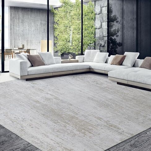HOMBYS 9x12 Modern Area Rug for Living Room Bedroom, Large Boho Floor Carpet with Non-Slip Backing for Indoor Office Dining Room, Abstract Home Deco Non-Shedding, Khaki, Machine Washable in Saudi Arabia