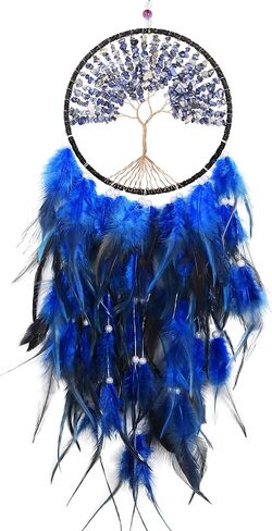 MEIRIYFA Tree of Life Dream Catcher Handmade Feather Dream Catchers Mobile Wall Hanging Decor for Kids Bedroom Dorm Room Decorations Home Ornament Birthday Festival Craft Gift for Girls (Blue) in Saudi Arabia
