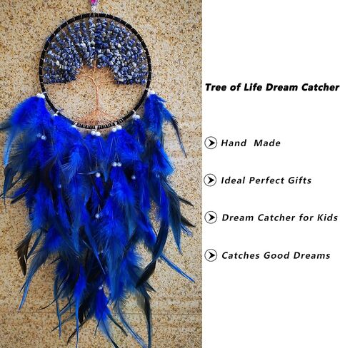 MEIRIYFA Tree of Life Dream Catcher Handmade Feather Dream Catchers Mobile Wall Hanging Decor for Kids Bedroom Dorm Room Decorations Home Ornament Birthday Festival Craft Gift for Girls (Blue) in Saudi Arabia