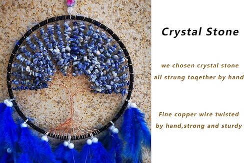 MEIRIYFA Tree of Life Dream Catcher Handmade Feather Dream Catchers Mobile Wall Hanging Decor for Kids Bedroom Dorm Room Decorations Home Ornament Birthday Festival Craft Gift for Girls (Blue) in Saudi Arabia