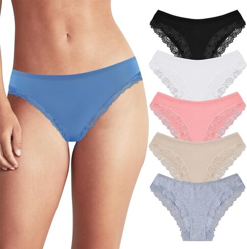 POWER UNICO FLOWER Womens Cotton Brazilian briefs Multipack Lace knickers Delicate Lace Trimmed (6pieces) in Saudi Arabia