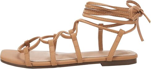 PiePieBuy صنادل نسائية مسطحة بأربطة وأصابع مربعة مع حزام للكاحل صيفي متقاطع in Kuwait