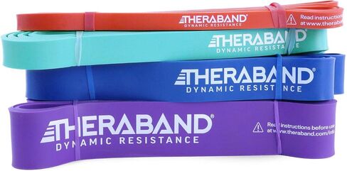 THERABAND High Resistance Bands, Set of 4 Elastic Super Bands for Improving Flexibility, Injury Rehab, & Full Body Workouts, Heavy Duty Stretch Bands for Exercise, Light, Medium, Heavy, X-Heavy Bands in Saudi Arabia