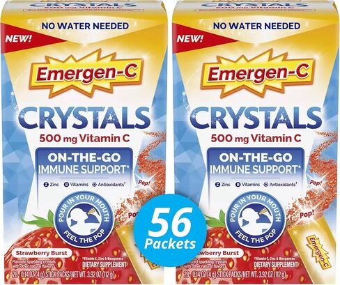بلورات إيميرجين-سي، مكمل لدعم المناعة أثناء التنقل مع 500 مجم من فيتامين ج، وفيتامينات ب، والزنك والمنغنيز، وانفجار الفراولة، 28 عبوة لاصقة (عبوة من قطعتين) in Kuwait