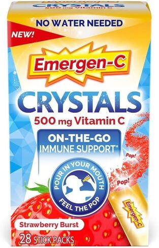 بلورات إيميرجين-سي، مكمل لدعم المناعة أثناء التنقل مع 500 مجم من فيتامين ج، وفيتامينات ب، والزنك والمنغنيز، وانفجار الفراولة، 28 عبوة لاصقة (عبوة من قطعتين) in Kuwait