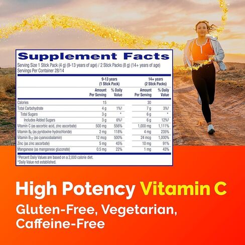 بلورات إيميرجين-سي، مكمل لدعم المناعة أثناء التنقل مع 500 مجم من فيتامين ج، وفيتامينات ب، والزنك والمنغنيز، وانفجار الفراولة، 28 عبوة لاصقة (عبوة من قطعتين) in Kuwait