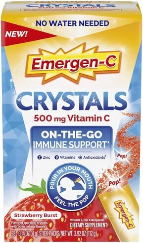 بلورات إيميرجين-سي، مكمل لدعم المناعة أثناء التنقل مع 500 مجم من فيتامين ج، وفيتامينات ب، والزنك والمنغنيز، وانفجار الفراولة، 28 عبوة لاصقة (عبوة من قطعتين) in Kuwait