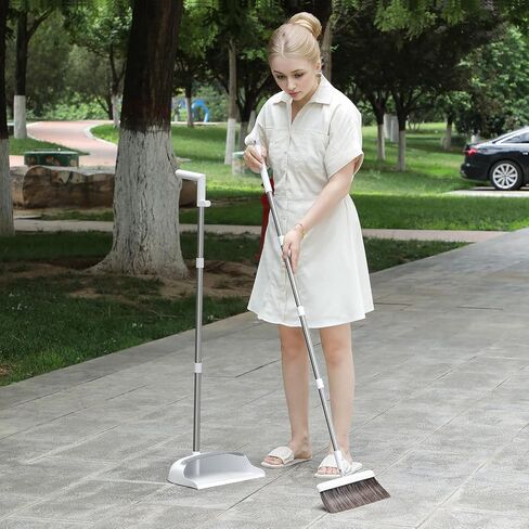 مجموعة مكنسة ومجارف JOYBOS بمقبض طويل قابل للتعديل مقاس 51 بوصة، تصميم قائم لسهولة التخزين، مثالية للاستخدام الداخلي في المطبخ والمكتب والردهة وأرضيات المرآب in Kuwait