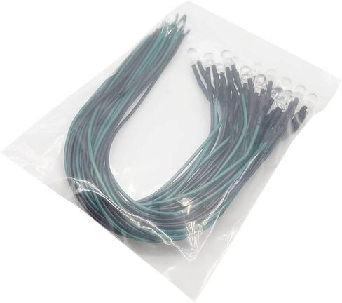 20 قطعة من مصابيح LED بيضاء بسلك 5 مم (عدسة شفافة مستديرة شفافة DC 12V) مع مقاومة 560 أوم 1/4 وات ومؤشر سلك 26awg صمامات ثنائية باعثة للضوء لمبة إضاءة 5 مم LED in Kuwait