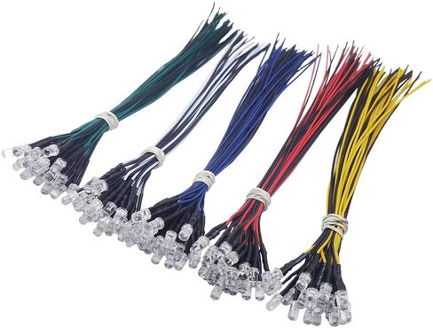 20 قطعة من مصابيح LED بيضاء بسلك 5 مم (عدسة شفافة مستديرة شفافة DC 12V) مع مقاومة 560 أوم 1/4 وات ومؤشر سلك 26awg صمامات ثنائية باعثة للضوء لمبة إضاءة 5 مم LED in Kuwait