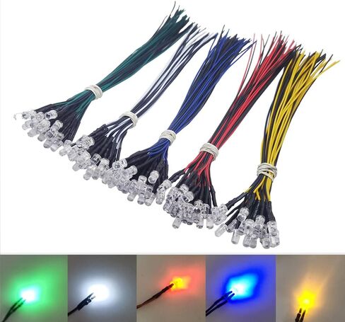 20 قطعة من مصابيح LED بيضاء بسلك 5 مم (عدسة شفافة مستديرة شفافة DC 12V) مع مقاومة 560 أوم 1/4 وات ومؤشر سلك 26awg صمامات ثنائية باعثة للضوء لمبة إضاءة 5 مم LED in Kuwait