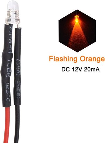 uxcell 10Pcs DC 12V 3mm Pre Wired LED, Flashing Red Light Round Top Clear Lens, Light Emitting Diodes with Edge in Saudi Arabia