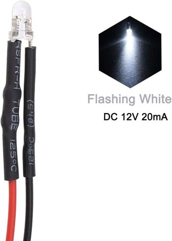 uxcell 10Pcs DC 12V 3mm Pre Wired LED, Flashing Red Light Round Top Clear Lens, Light Emitting Diodes with Edge in Saudi Arabia