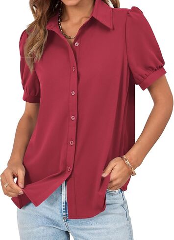 قمصان نسائية بأكمام قصيرة منتفخة من Cicy Bell، بلوزات علوية كاجوال للعمل والعمل in Kuwait