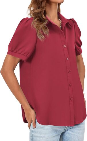 قمصان نسائية بأكمام قصيرة منتفخة من Cicy Bell، بلوزات علوية كاجوال للعمل والعمل in Kuwait