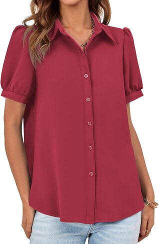 قمصان نسائية بأكمام قصيرة منتفخة من Cicy Bell، بلوزات علوية كاجوال للعمل والعمل in Kuwait