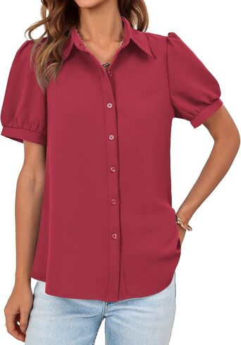 قمصان نسائية بأكمام قصيرة منتفخة من Cicy Bell، بلوزات علوية كاجوال للعمل والعمل in Kuwait