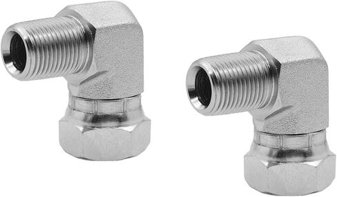 (2-PACK) 1501-06-08 Hydraulic Hose Adapter Fitting 3/8" Male (3/8"-18NPTF) × 1/2" Female (1/2"-14NPSM) Swivel 90° Elbow SAE Pipe Joints Tube Connector Carbon Steel in Saudi Arabia