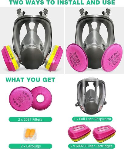 Full Face Respirator Mask - Gas Mask with Filters for Chemical, Paint Vapors, Gases, Dust, Sanding, Welding, Woodworking, Machine Polishing in Saudi Arabia