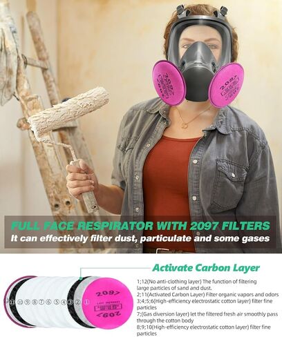 Full Face Respirator Mask - Gas Mask with Filters for Chemical, Paint Vapors, Gases, Dust, Sanding, Welding, Woodworking, Machine Polishing in Saudi Arabia
