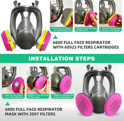 Full Face Respirator Mask - Gas Mask with Filters for Chemical, Paint Vapors, Gases, Dust, Sanding, Welding, Woodworking, Machine Polishing in Saudi Arabia