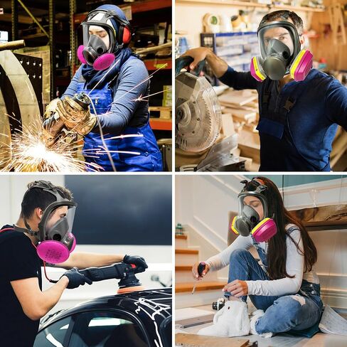 Full Face Respirator Mask - Gas Mask with Filters for Chemical, Paint Vapors, Gases, Dust, Sanding, Welding, Woodworking, Machine Polishing in Saudi Arabia