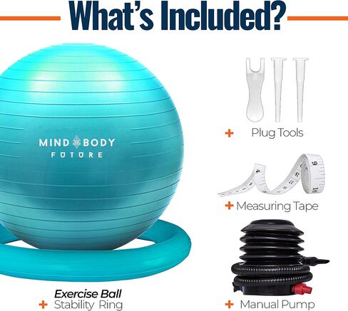 Exercise Ball 65cm - Yoga Ball for Pregnancy, Balance, Pilates or Birthing Therapy. Use at Office, Gym or Home. Anti-Burst and Anti-Slip Premium Grade in Saudi Arabia